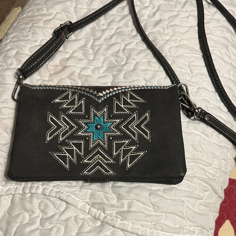 Black and Teal Embroidered Women's Bag